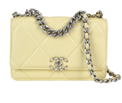 Chanel 19 Wallet On Chain, Lambskin, Yellow, T2H696U0, E/DB, 2*